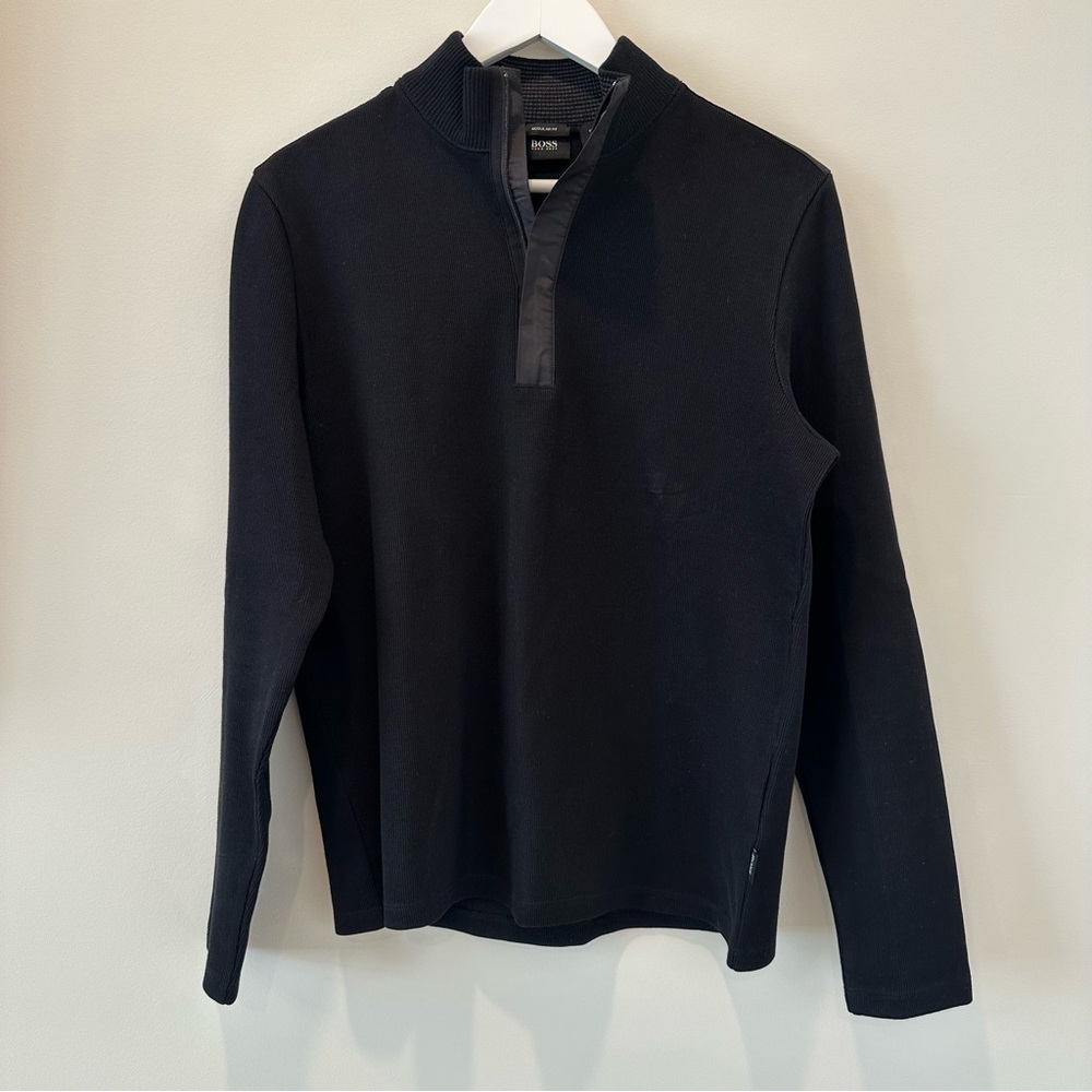 Men's Hugo Boss Black Zip Up Sweater QZip Quarter Zip Jacket Size Medium